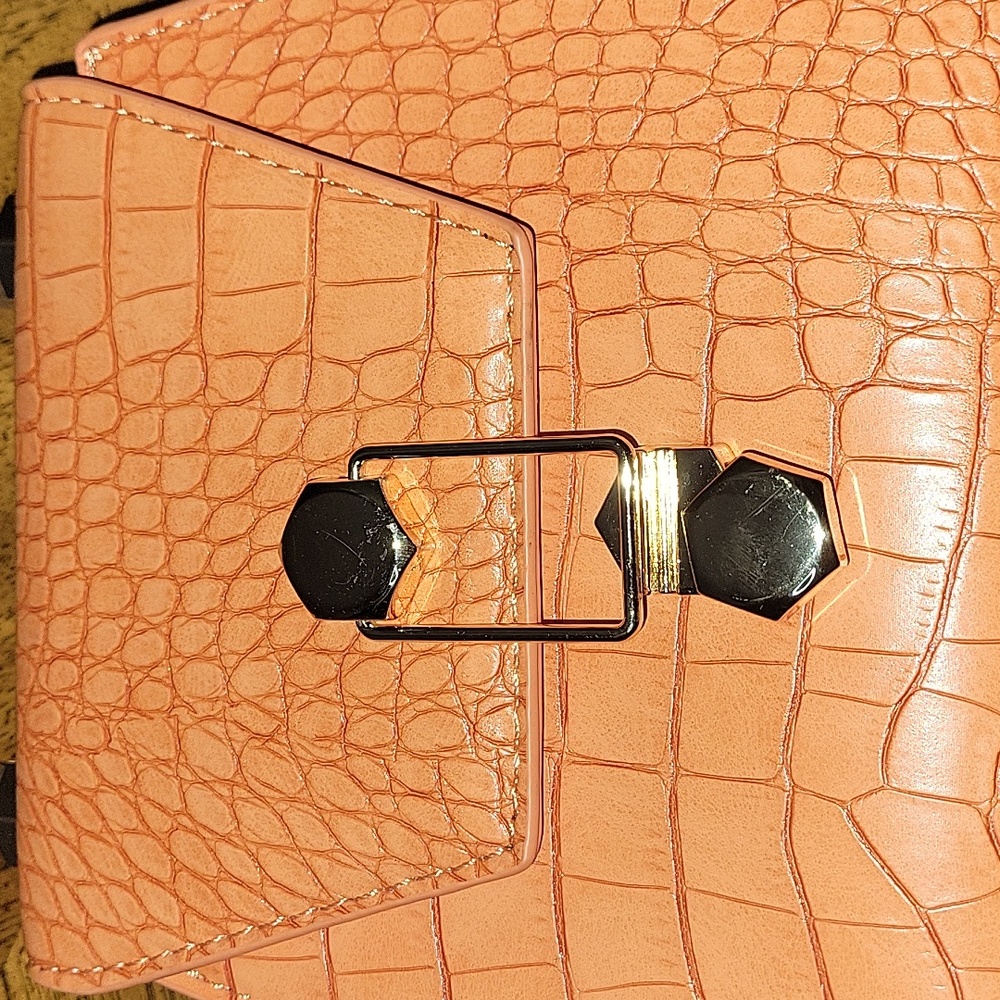 BADGLEY MISCHKA Trapezoid Matte Croco Flap Over Crossbody bag, orange,NWT - Picture 9 of 17